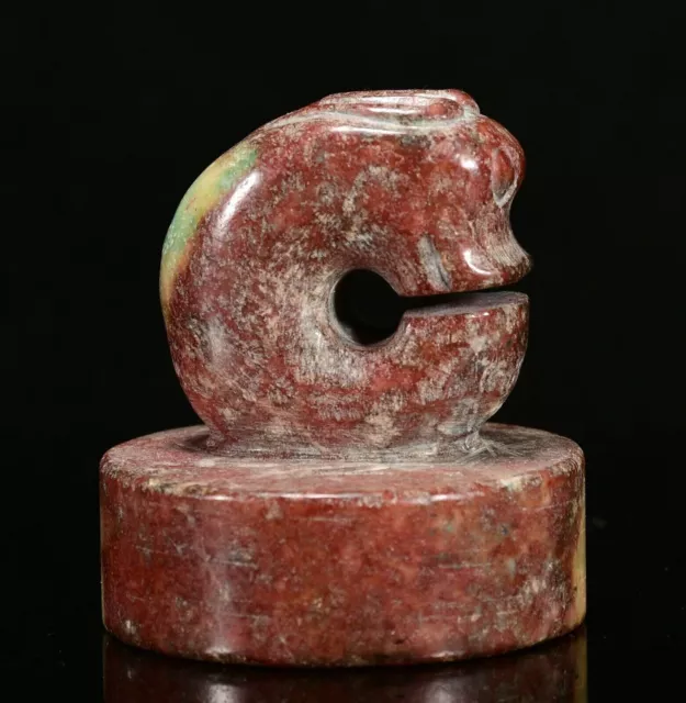 1,9 pouces Red Mountain Culture jade sculpture statue de dragon sceau de jade