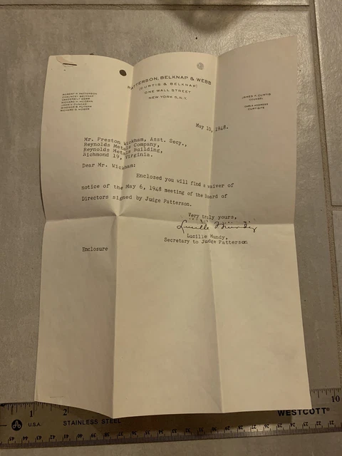 Robert P Patterson Judge 1948 Signed Papers T67