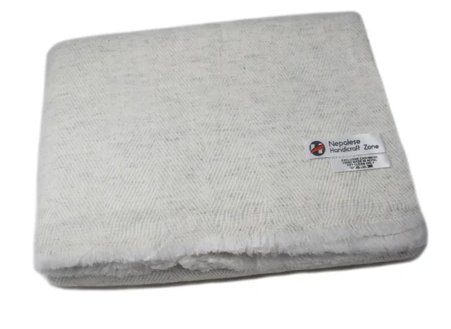 100% Cashmere Blanket/Throw/ Ivory Herringbone 54"x108"-Nepalese Handicraft Zone