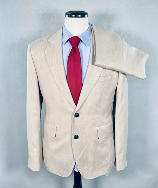 Rag & Bone Linen Blend Suit Mens 38S Beige Seersucker Blazer Jacket Pants 32x28