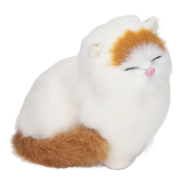 (Eyes Closed) Synthetic Fur Cat Figurine Cute Furry Cat Figurine Soft