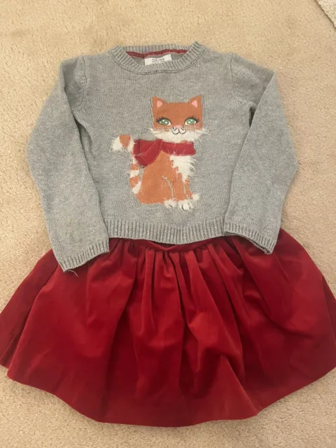 Miss Mona Mouse Christmas Cat Jumper & Velvet Skirt Set, Age 2-3, Worn Twice!