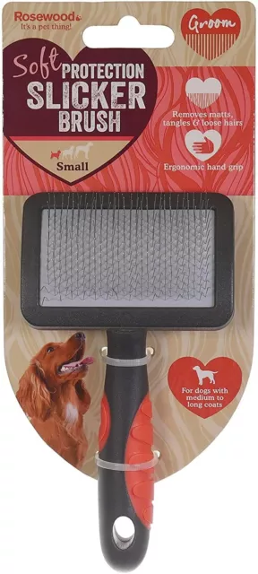 Rosewood Moult-Stoppa Soft Protection Dog Salon Grooming Slicker Brush, Small