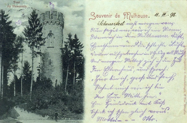 CPA 68 ALSACE Haut-Rhine SOUVENIR OF MULHOUSE Tour du Hasenrain Scheuernfest 1898