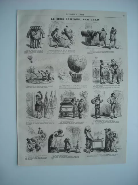 Caricatures 1867. Le Mois Comique, Par Cham. 12 Caricatures Avec Legende.