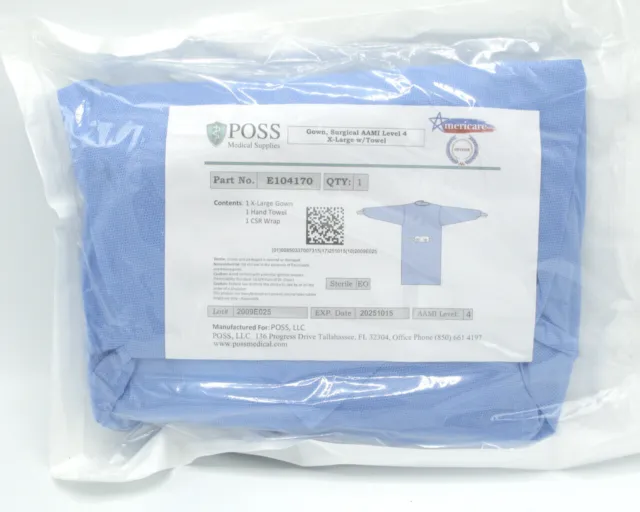 POSS Medical E104170 Reinforced Surgical Gown w/Towel, AAMI Level 4, X-Large