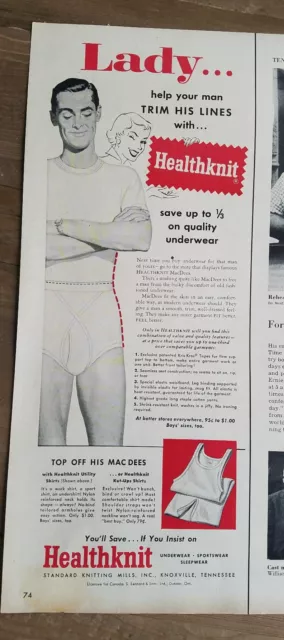 1956 Healthknit men's underwear lady help your man trim his lines vintage ad