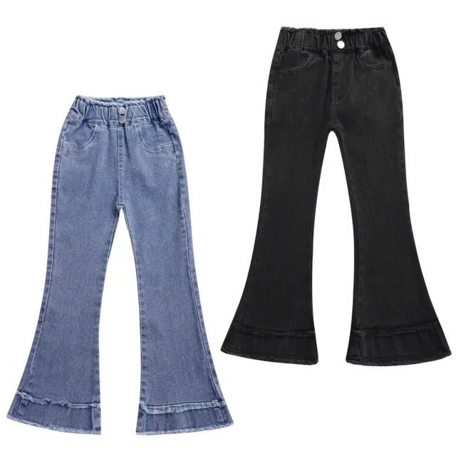 Kids Girls Jeans Running Denim Pants Basic Sweatpants Sports Trousers Sport Hem