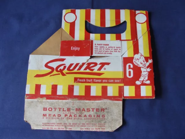 Vintage SQUIRT SODA 6 pack holder 1958 - USED Condition - 7 oz