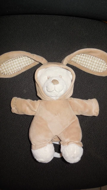 doudou peluche musical ours déguisé lapin beige carreaux NICOTOY SIMBA
