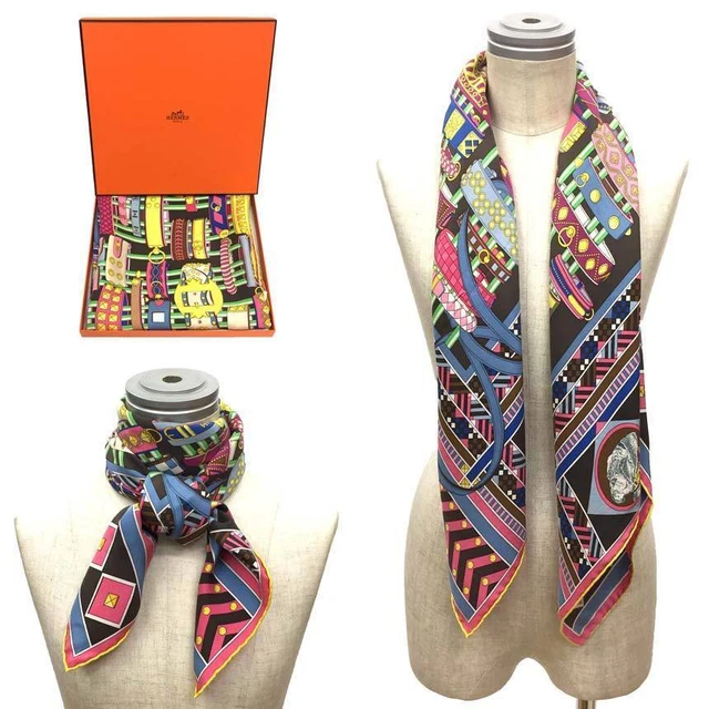 Hermes CARRES 90 Scarf CARRES Wash Colliers Et Chiens Collier Workman Cyan 202
