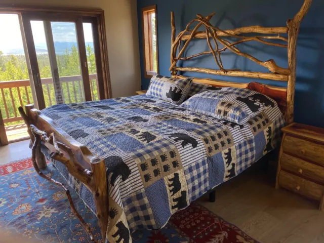 Rustic Cedar Log Limbed Headboard/Footboard Bed Frame King Queen Cali K Set