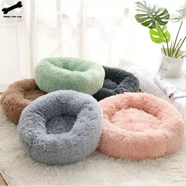 Donut Plush Pet Dog Cat Bed With Zipper Fluffy Calming Bed Sleeping Kennel Nest