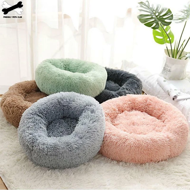 Donut Plush Pet Dog Cat Bed With Zipper Fluffy Calming Bed Sleeping Kennel Nest
