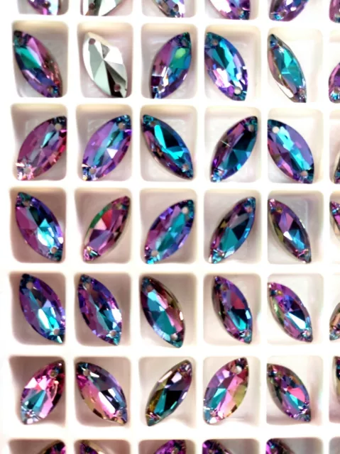 Quality sewing Glass rhinestones Beads purple two holes Horse eye 7x15mm 48pcs