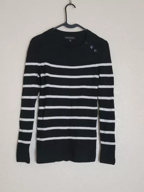 BANANA REPUBLIC Black & White Striped Merino Wool Blend Pullover Sweater Size S