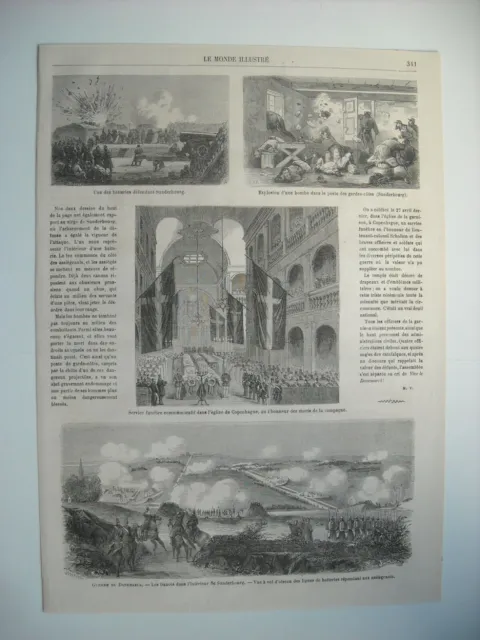Gravure 1864. Guerre Danemark. Danois Interieur De Sunderbourg. Explosion Bombe