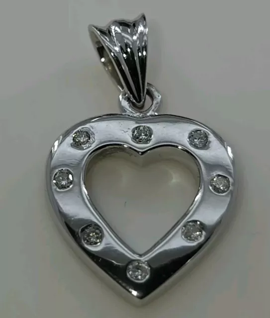 14K White Gold Natural Round Diamond Heart Charm Pendant Bail size 2.5mm