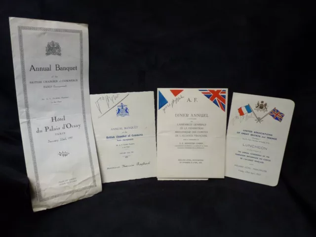 Lot de 4 menus  Chambre de Commerce et Alliance française 1937   début XXe