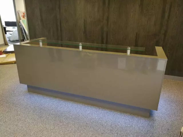 Reception Desk Cappuccino  Gloss Glass Shelf  2400Mm  W 850Mm H 700Mm Led Light