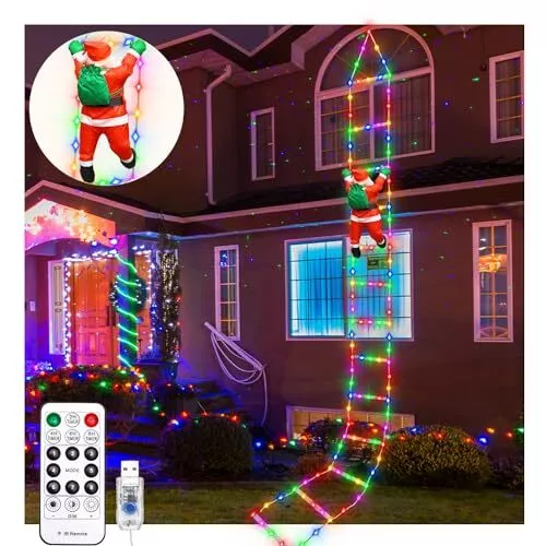 Christmas Decorations LED Ladder Lights - Climbing Santa Claus Outdoor Christ...