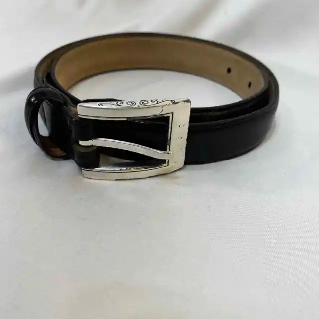 Brighton Belt Youth Size 28 Black Faux Leather Silver Tone Buckle Crafted in USA