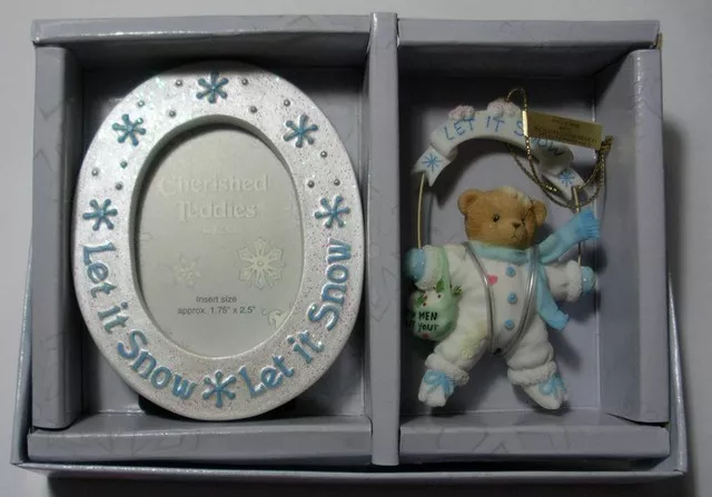 Cherished Teddies "Let It Snow  Picture Frame & Hanging Ornament" 118388 Mib