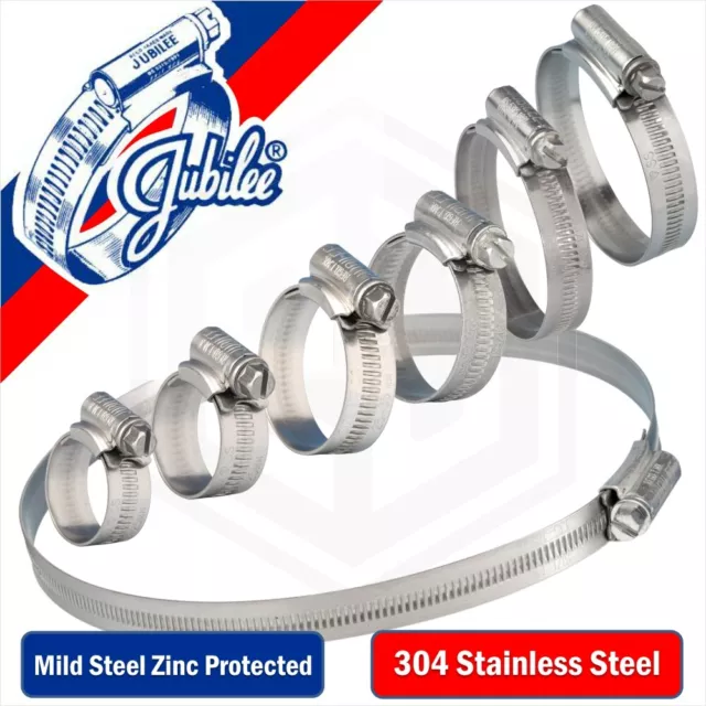 Genuine Jubilee® Hose Clips Clamps Worm Drive Stainless Mild Steel Zinc Plated