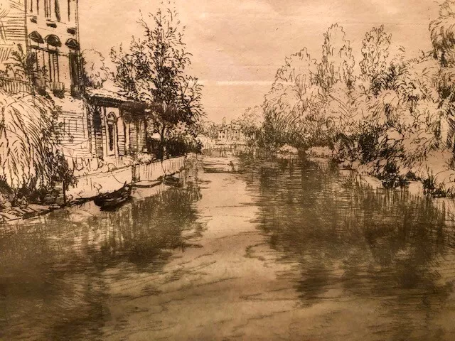 Donald Shaw MacLaughlan Etching of a Canal Scene