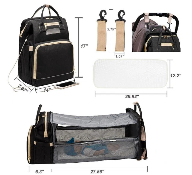 Travel Bassinet Backpack Diaper Bag Portable Baby Bed with Shade and USB NEW