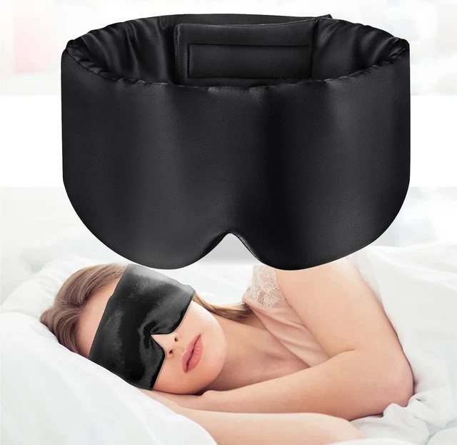 Schlafmaske Herren - Damen Seide Verstellbar Brille Augen Reise Augenbinde Black