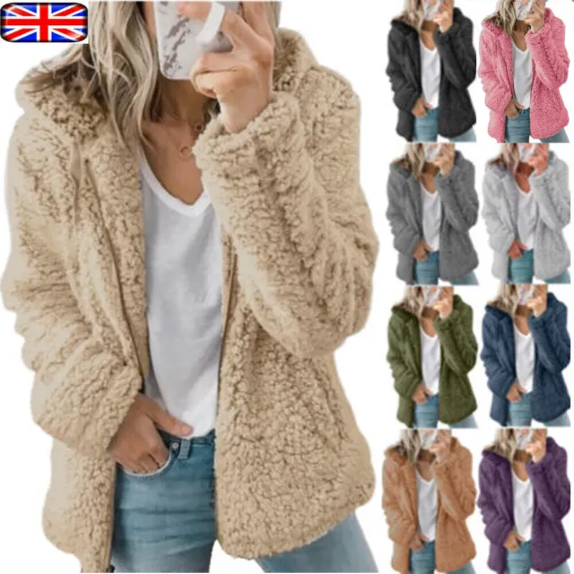 Womens Winter Warm Teddy Bear Fluffy Coat Ladies Fleece Cardigan Jacket Outwear-