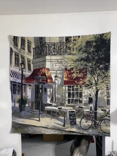 VTG Corner Cafe I Parisian Street Scene Picture Tapestry 53"x53" Beautiful Art