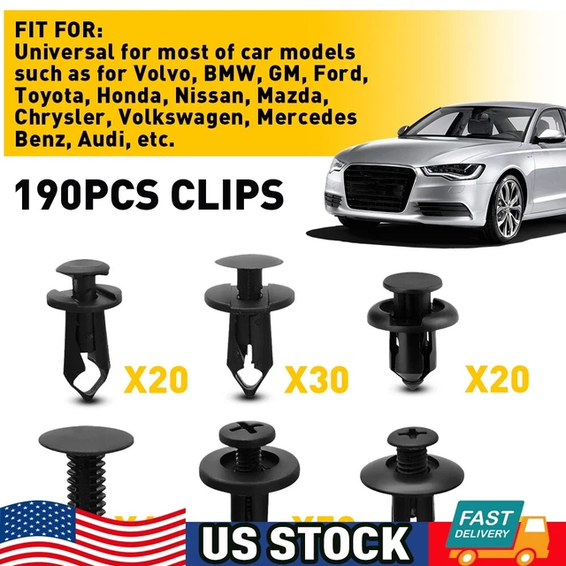 190PCS Car Body Trim Clips Retainer Bumper Rivets Screw Panel Push Fastener Kits