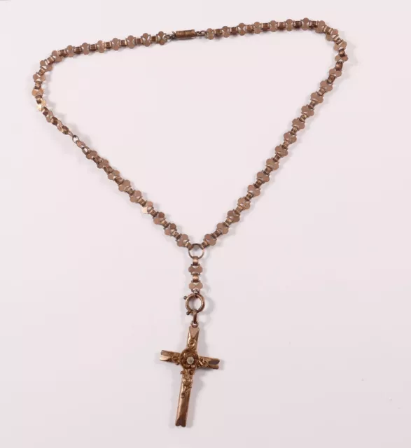 Antik Collier Kette Halskette mit Kreuz Kruzifix vergoldet Biedermeier um 1830