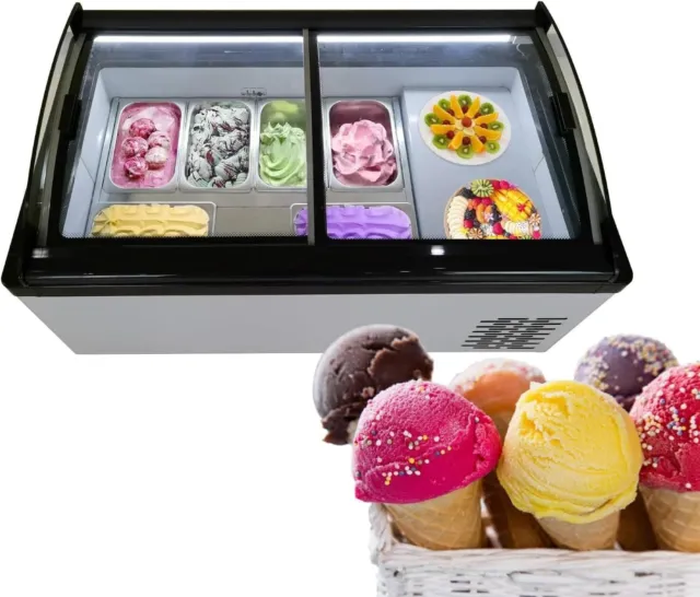Commercial Gelato Dipping Cabinet Ice Cream Freezer Countertop Display Showcase