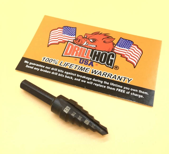 Drill Hog® Step Drill Bit 3/16-1/2" Multi UniBit Pig Steel M60 Lifetime Warranty
