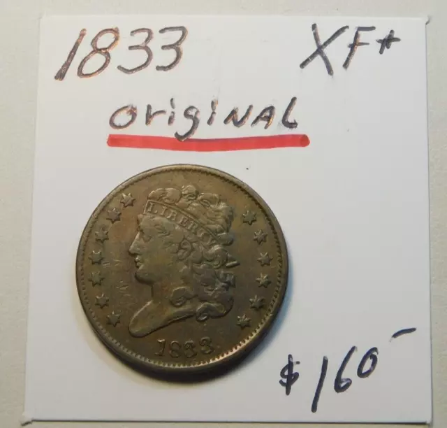 Special 1833 Half Cent 100% Original Xf+ Chocolate Brown - Free Shipping!!!!! ⭐⭐