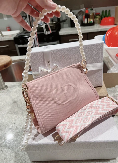 Christian Dior PINK CD LOGO Cosmetic Bag, Pouch, Makeup Case, Clutch