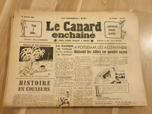 Journal anniversaire - Le Canard Enchaîné n° 1295 du 18 juillet 1945