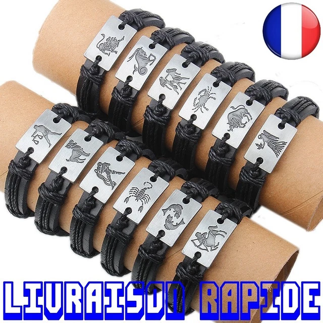 Bracelet homme perle noir mat et argent 925