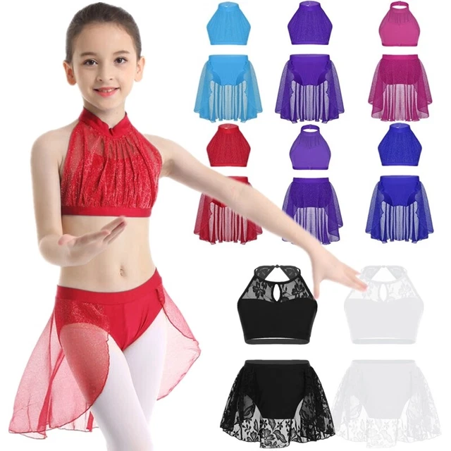 Set Gonne Rumba Samba Salsa Ragazze Crop Top con Gonna Leotard Dancewear
