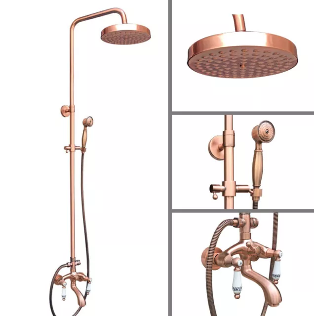 Wall Mount Antique Copper Bathroom Rainfall Shower Faucet Set Mixer Tap 2rg532
