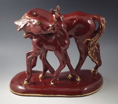 Italian Ceramic Large Foal And Mare Sculpture Horses Art Deco Style Vintage