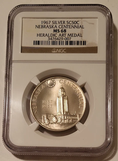 1967 Heraldic Art So-Called 50C Silver Medal Nebraska Centennial MS68 NGC