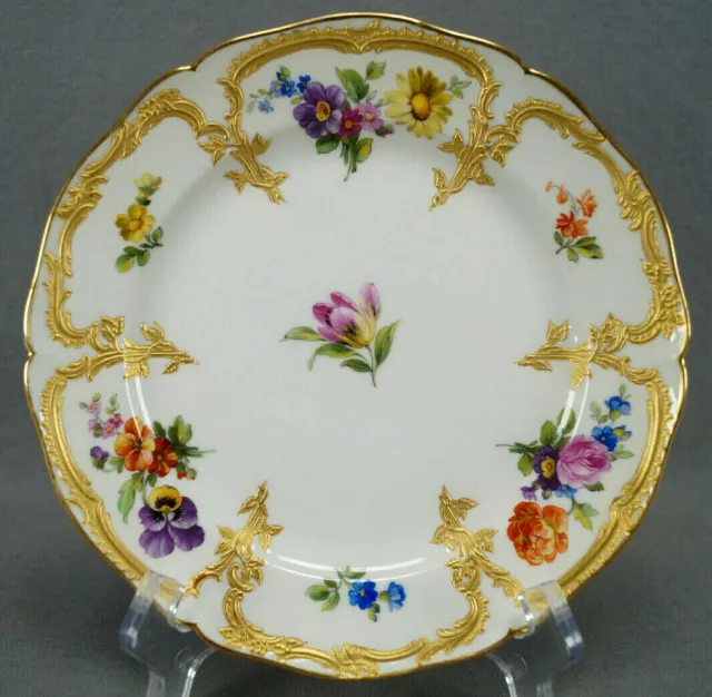 KPM Berlin Neuzierat Hand Painted Floral & Raised Gold 7 5/8 Inch Plate B