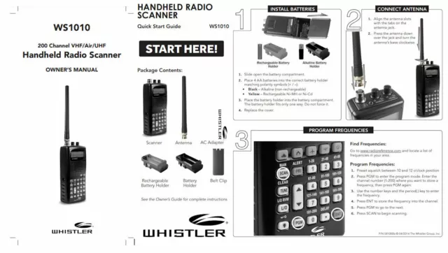 Whistler Ws-1010 Scanner Operating Manual + Quick Start Guide