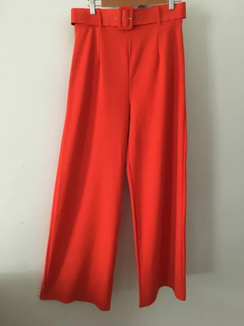 QUIZ  Orange  Stretchy Crepe  Wide Leg  Belted Trousers Dress Pants Size 14