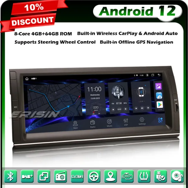 10.25" 8-Core 64GO Android 12 Autoradio GPS DAB+ BT CarPlay Navi pour BMW X5 E53