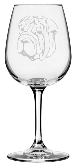 Shar Pei (Chinese) Dog Themed Etched 12.75oz Wine Glass